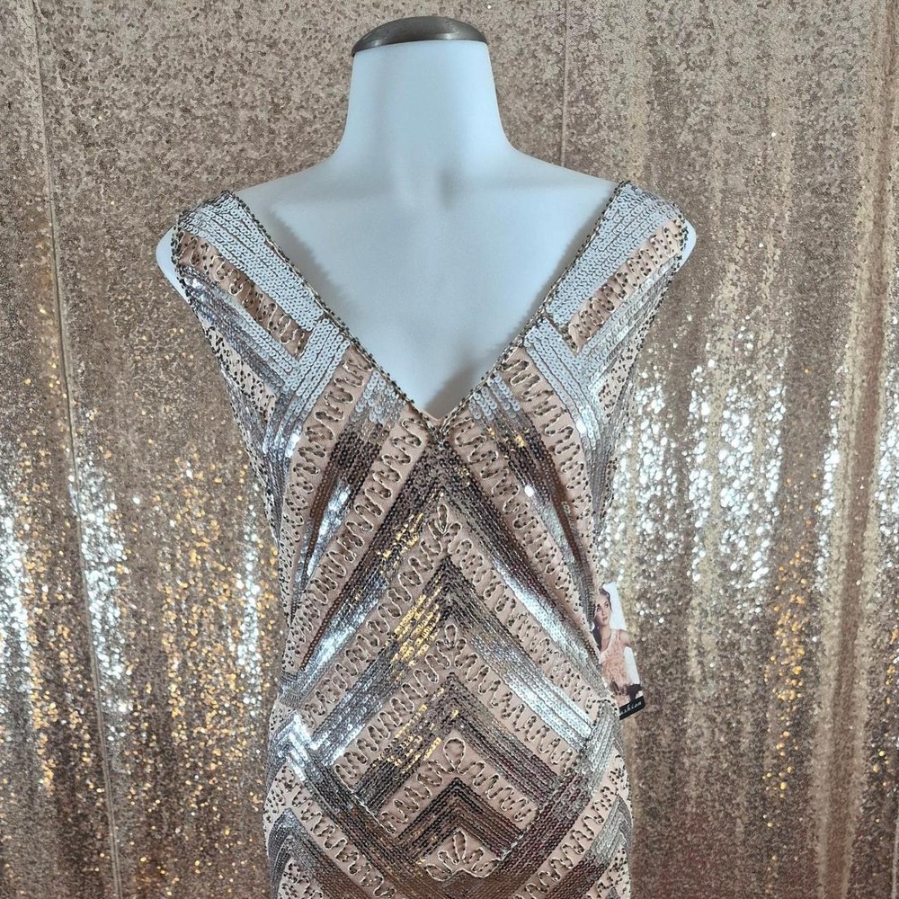1920's Gatsby-Style Gown Silver Sequins Geometric Pattern/Sizes XL-2XL-3XL
